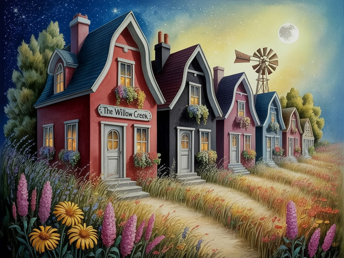 Charming Colorful Houses Along a Serene Twilight Path