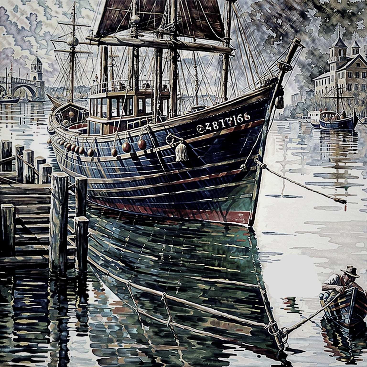 Historic Wooden Ship at Dock with Nostalgic Atmosphere