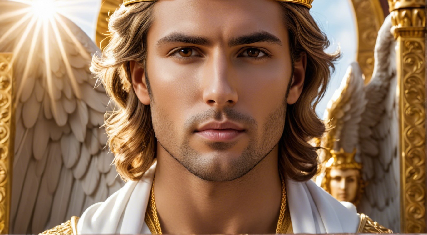 Divine Figure with Crown and Ethereal Background