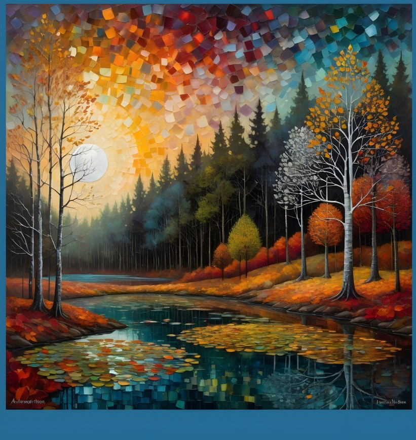 Vibrant Autumn Landscape with Reflective River and Trees