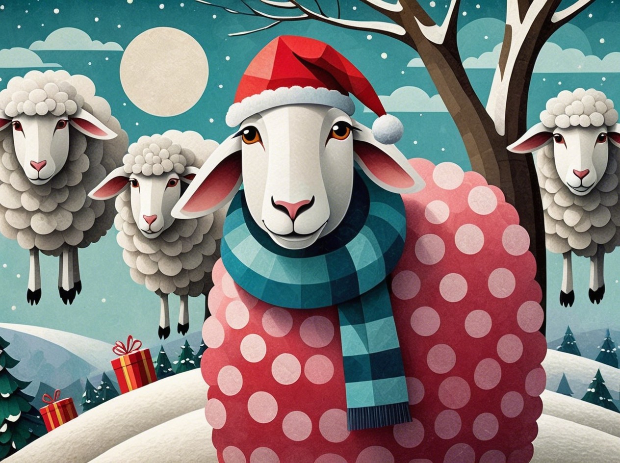 Cheerful Sheep in a Winter Wonderland Illustration