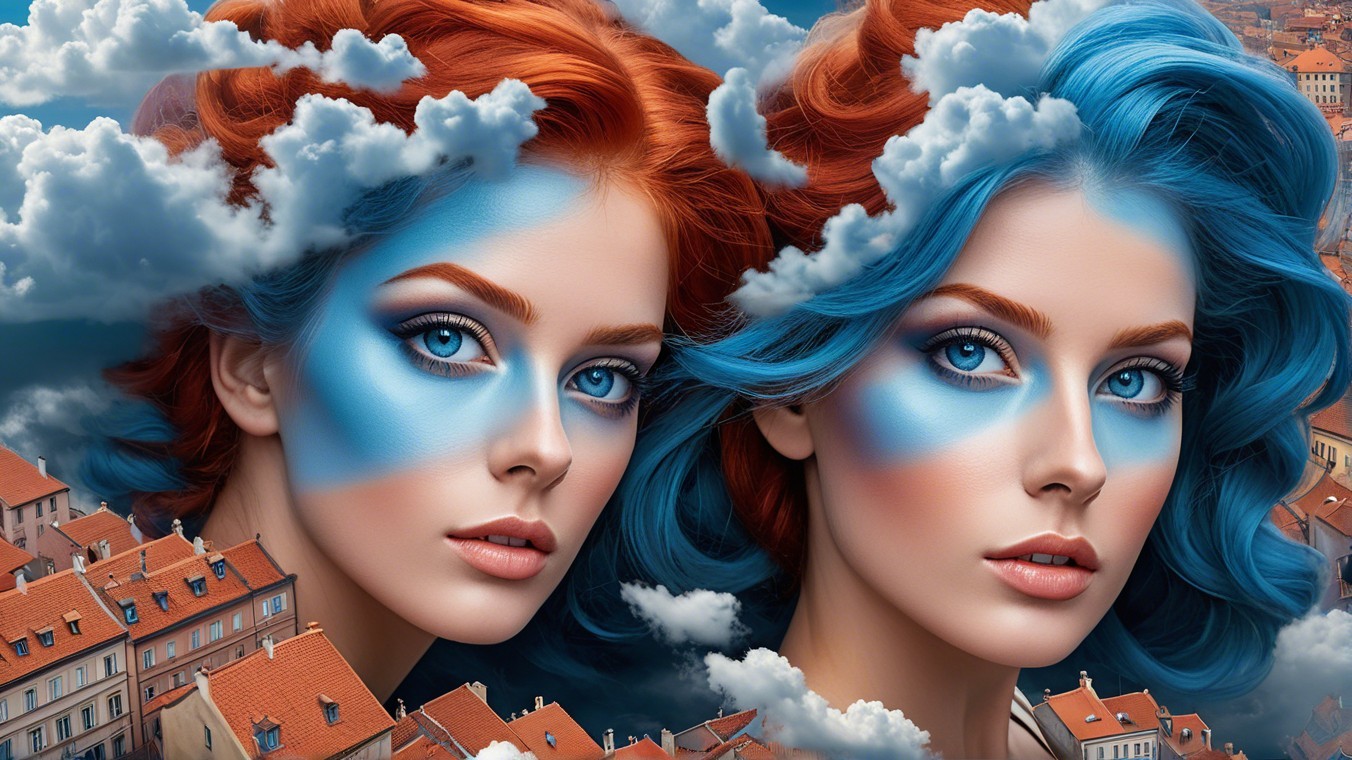 Colorful Hair and Dramatic Makeup Against Cloudy Background