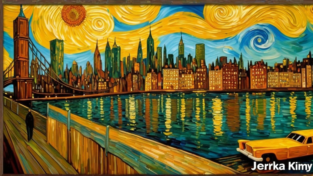 Vibrant Skyline with Colorful Sky and Reflections