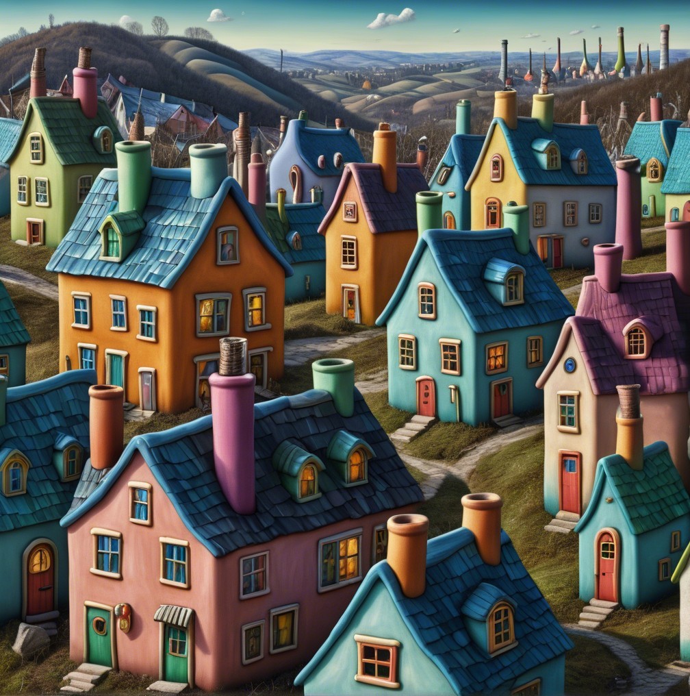 Whimsical Village with Colorful Quirky Houses