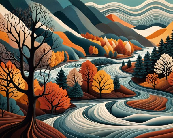 Vibrant Landscape with River and Majestic Mountains