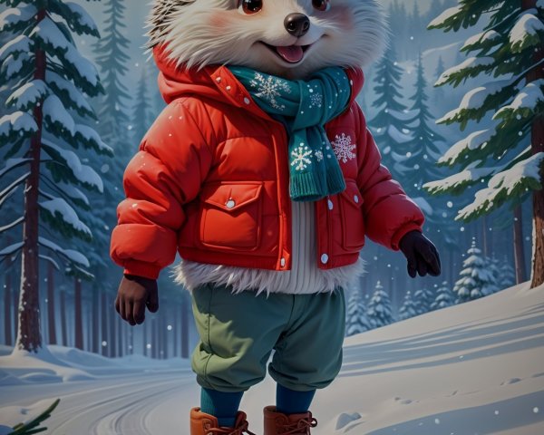 Animated Hedgehog on Ice Rink in Winter Scene