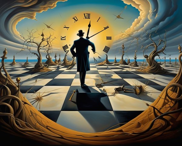 Surreal Chessboard Landscape with Dramatic Sky