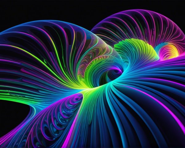Vibrant Swirling Patterns in Neon Colors on Dark Background