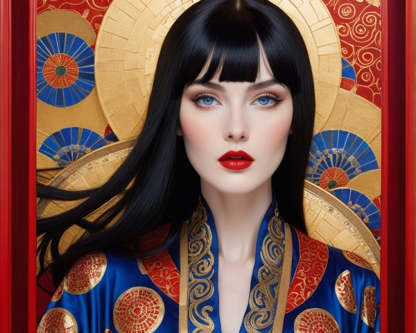 Portrait of a Woman in Blue Robe with Golden Motifs