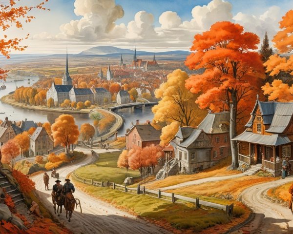 Autumn Landscape with Colorful Foliage and River