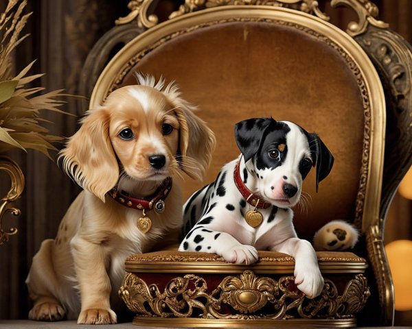 Puppies in Luxurious Setting with Elegant Decor