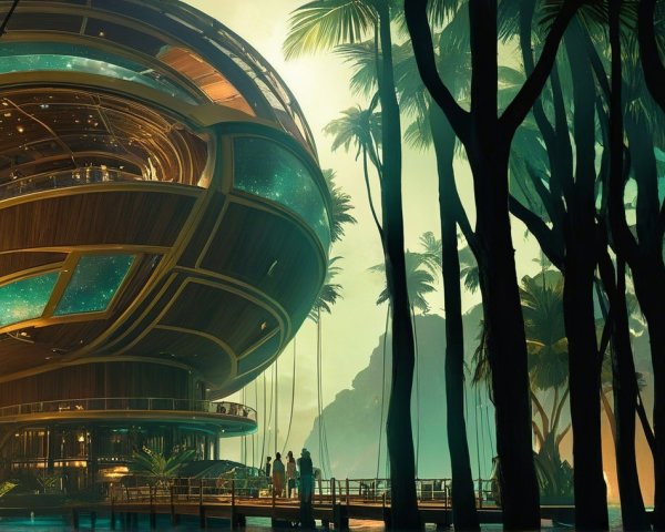 Futuristic Panoramic Landscape with Spherical Building