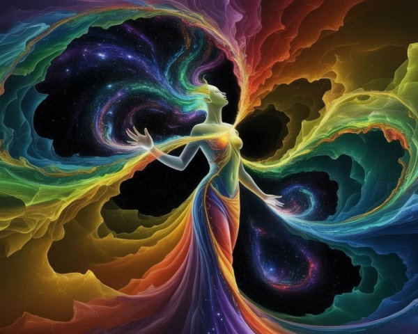 Vibrant Ethereal Woman with Cosmic Background