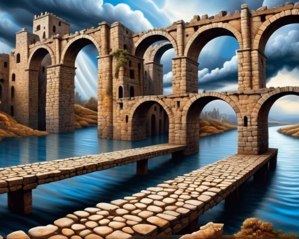 Majestic Stone Bridge Over Tranquil River Landscape