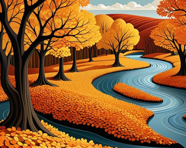 Autumn Landscape with River and Colorful Foliage