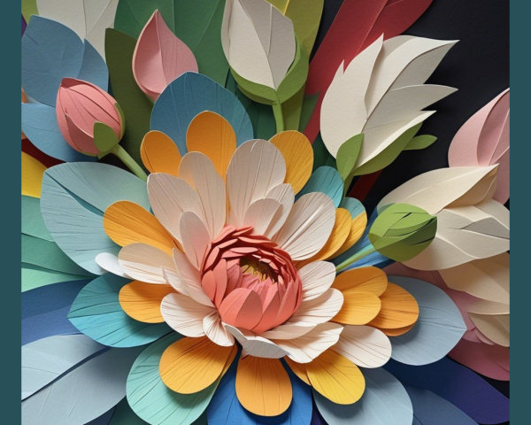 Intricate Paper Flower Arrangement with Vibrant Colors