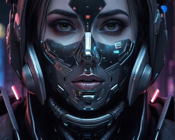 Futuristic Portrait of a Woman in Cybernetic Mask