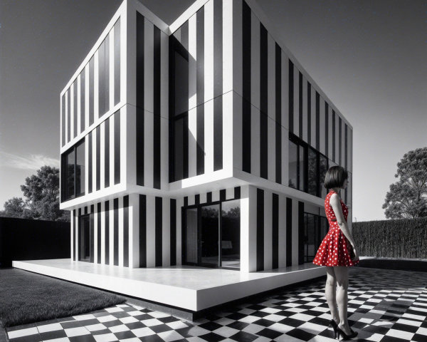 Modern House with Bold Black and White Stripes