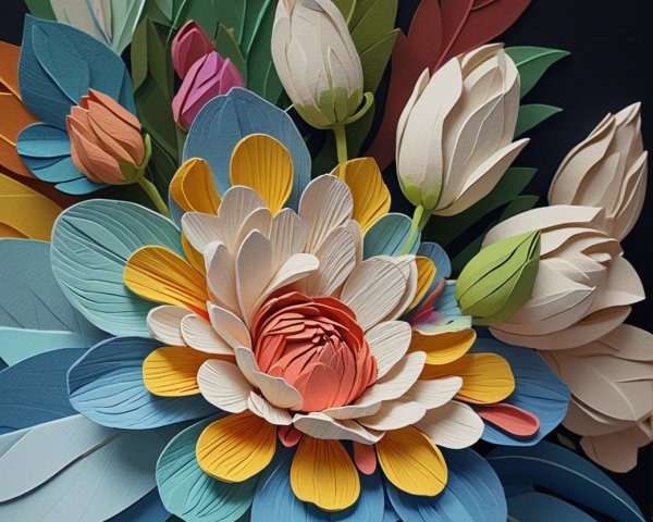 Intricate Paper Flower Arrangement with Vibrant Colors