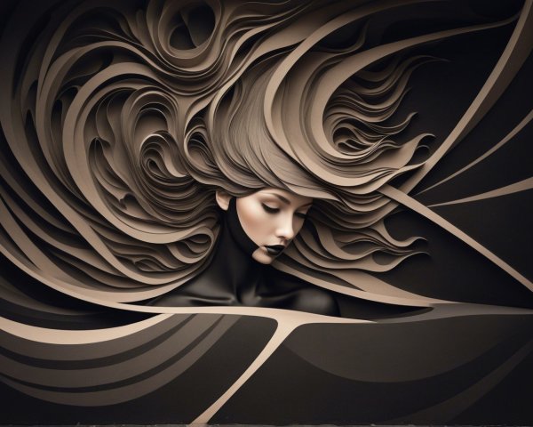 Mixed Media Digital Painting of a Contemplative Woman