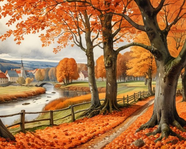 Autumn Landscape with Vibrant Foliage and River