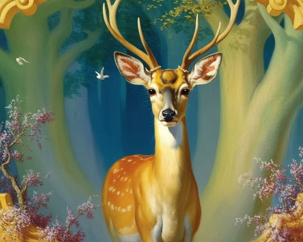 Majestic deer in serene forest with golden-brown coat