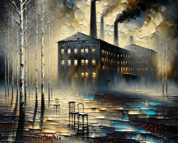 Atmospheric Scene of a Misty Dilapidated Factory