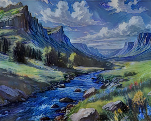 Vibrant Landscape with River and Wildflowers