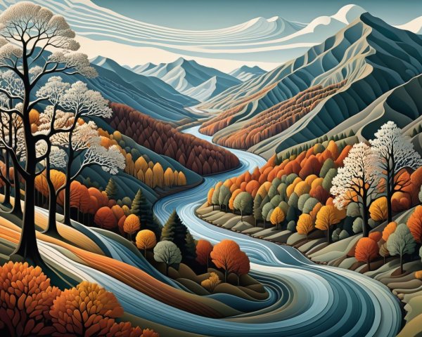 Serene Landscape with Autumn Foliage and River