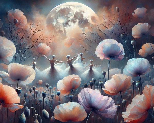 Dreamlike Scene of Dancers Under Full Moonlight