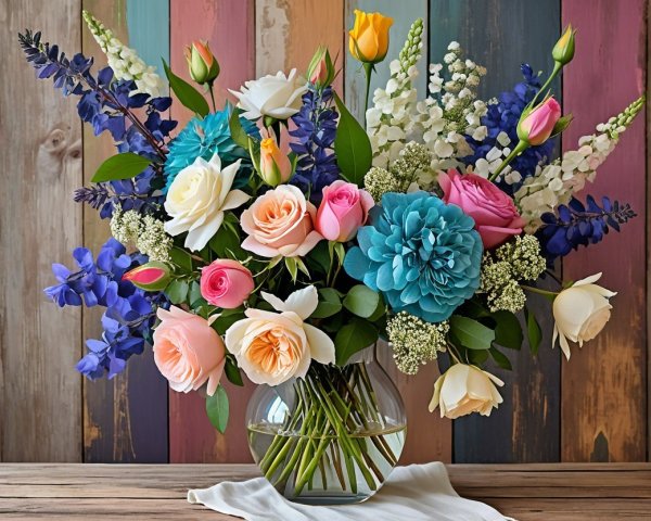 Pastel Floral Arrangement in Clear Glass Vase