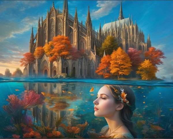 Majestic castle structure against vibrant autumn sky