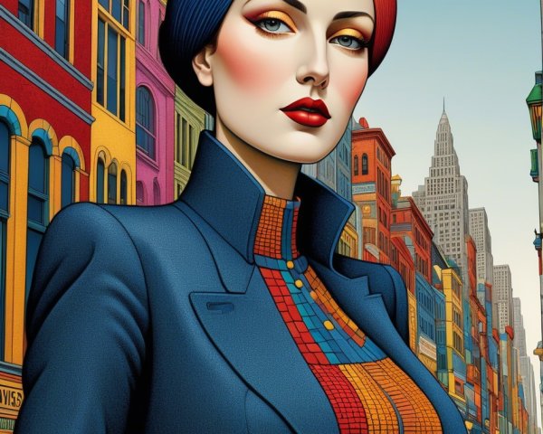 Woman in Colorful Outfit on Vibrant City Street