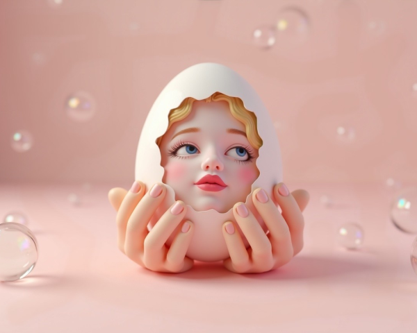 Intricate Egg Design Surrounded by Pastel Flowers