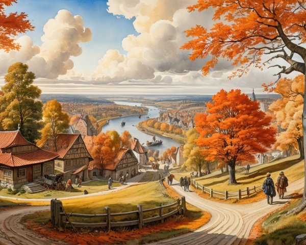 Autumn Landscape with Vibrant Foliage and River