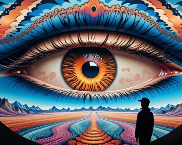 Surreal Landscape with Central Giant Eye and Figure