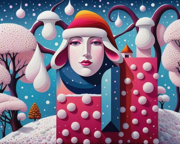 Stylized Winter Wonderland Scene with Female Face