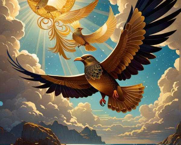 Soaring Birds Against a Dramatic Golden Sky