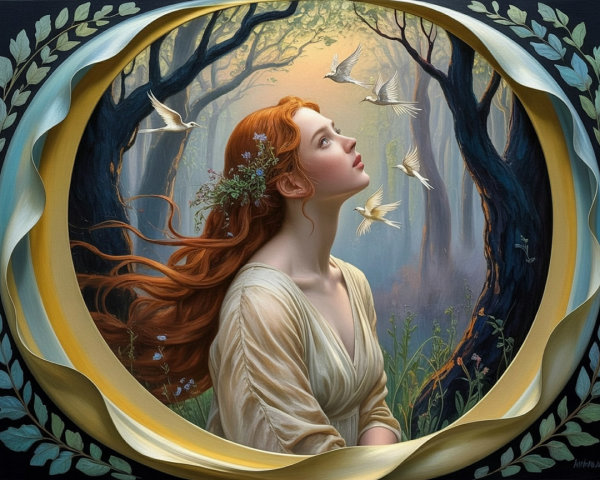Serene Young Woman in Tranquil Forest Setting