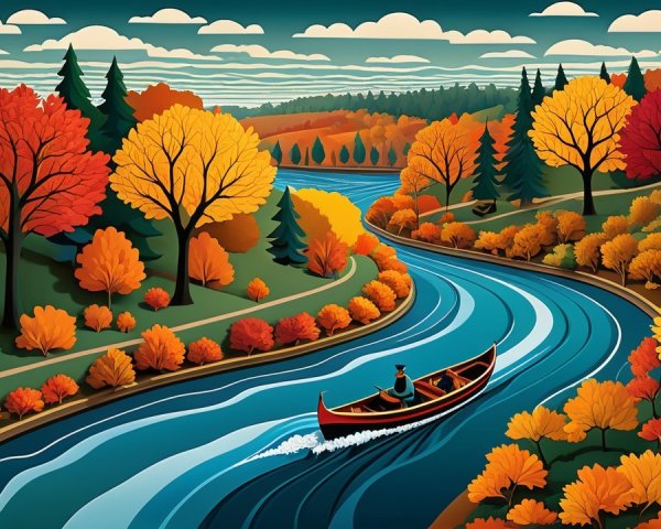 Serene autumn landscape with vibrant trees and river