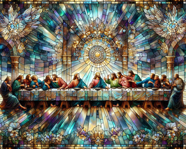 Vibrant Stained-Glass Last Supper with Intricate Design