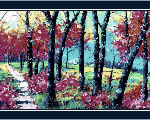 Vibrant Autumn Landscape with Serene Forest Pathway