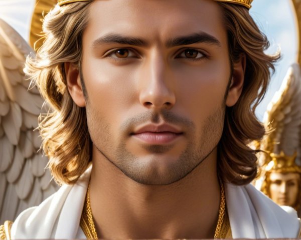 Divine Figure with Crown and Ethereal Background