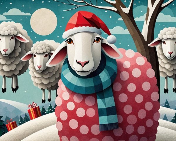 Cheerful Sheep in a Winter Wonderland Illustration