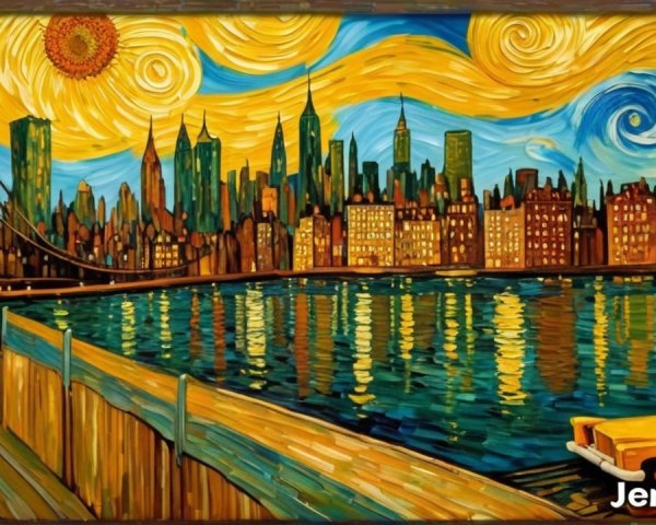 Vibrant Skyline with Colorful Sky and Reflections