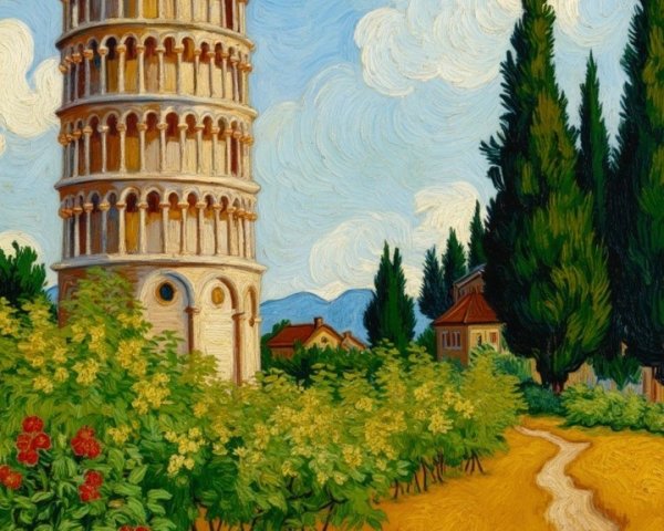 Leaning Tower of Pisa in a Vibrant Landscape Scene