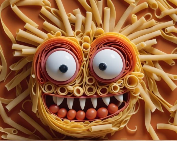 Playful Pasta Face with Colorful Noodle Features