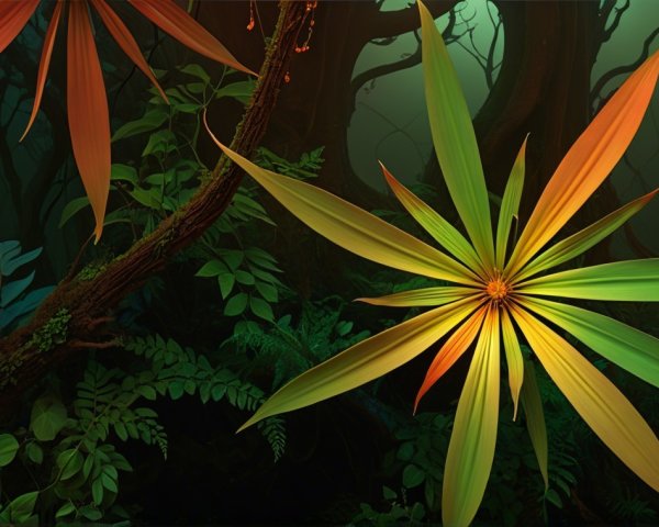 Vibrant Jungle Plant with Colorful Elongated Leaves