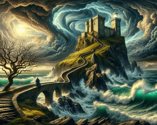 Dramatic Landscape with Castle and Turbulent Seas