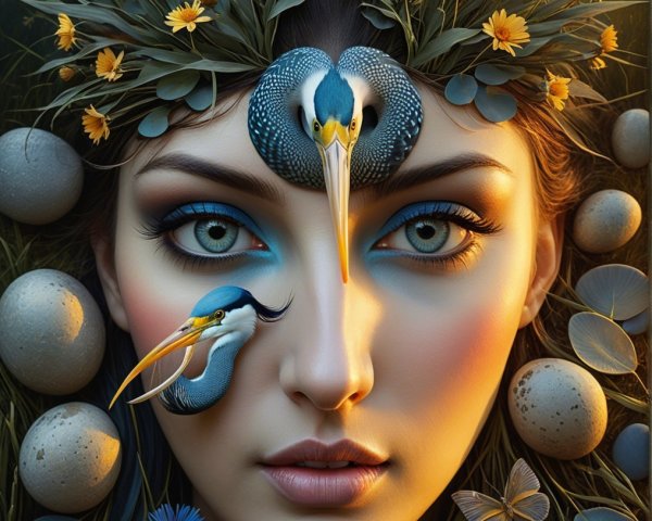 Surreal Portrait of Woman with Nature Elements